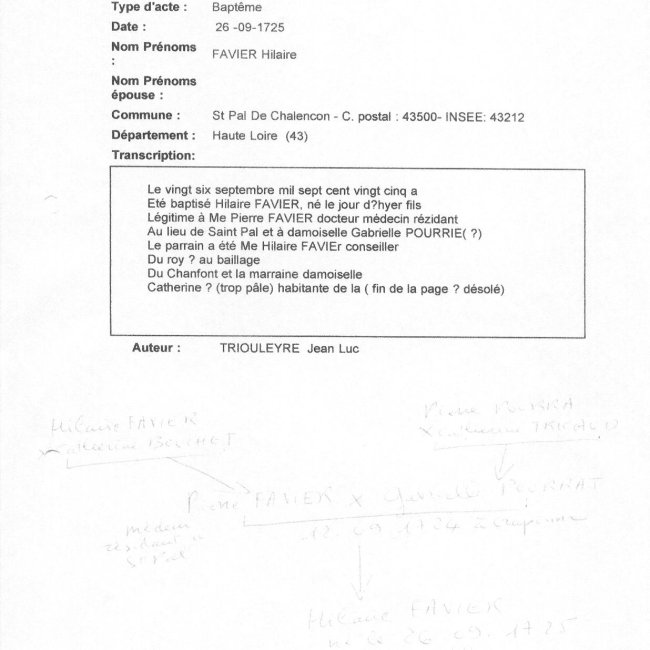 Transcription Acte de Baptême